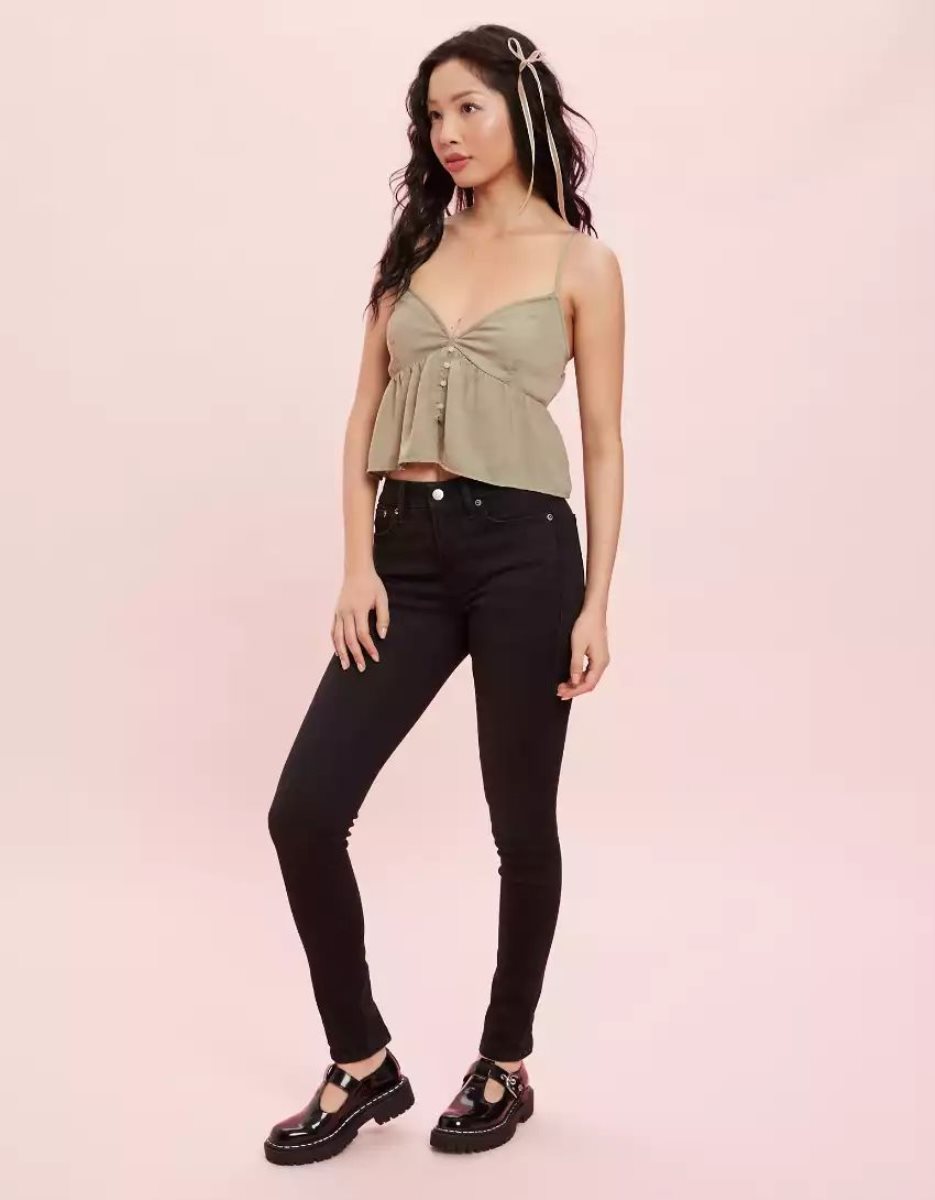 Chemises American Eagle AE Satin Babydoll Blouse Vert Olive Femme | PAV-63561259